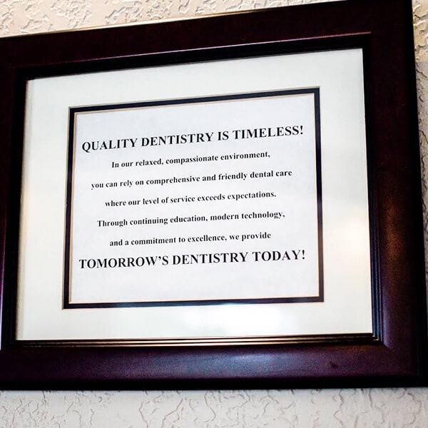 A framed mission statement on the wall at Illahee Dental office